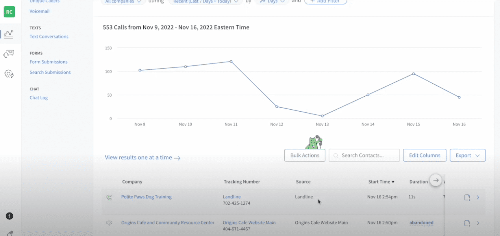 callrail records navigation