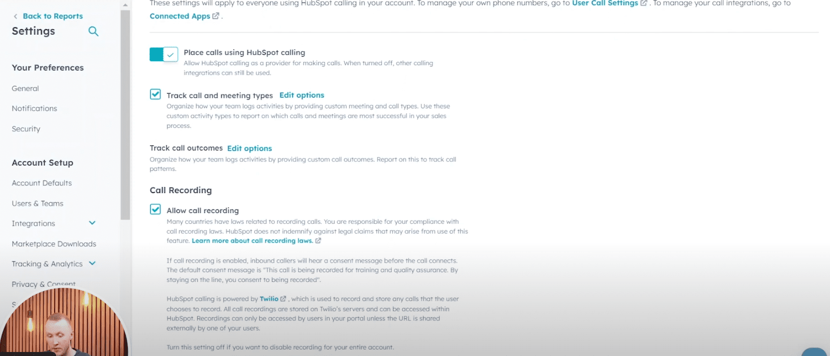 hubspot call recording function