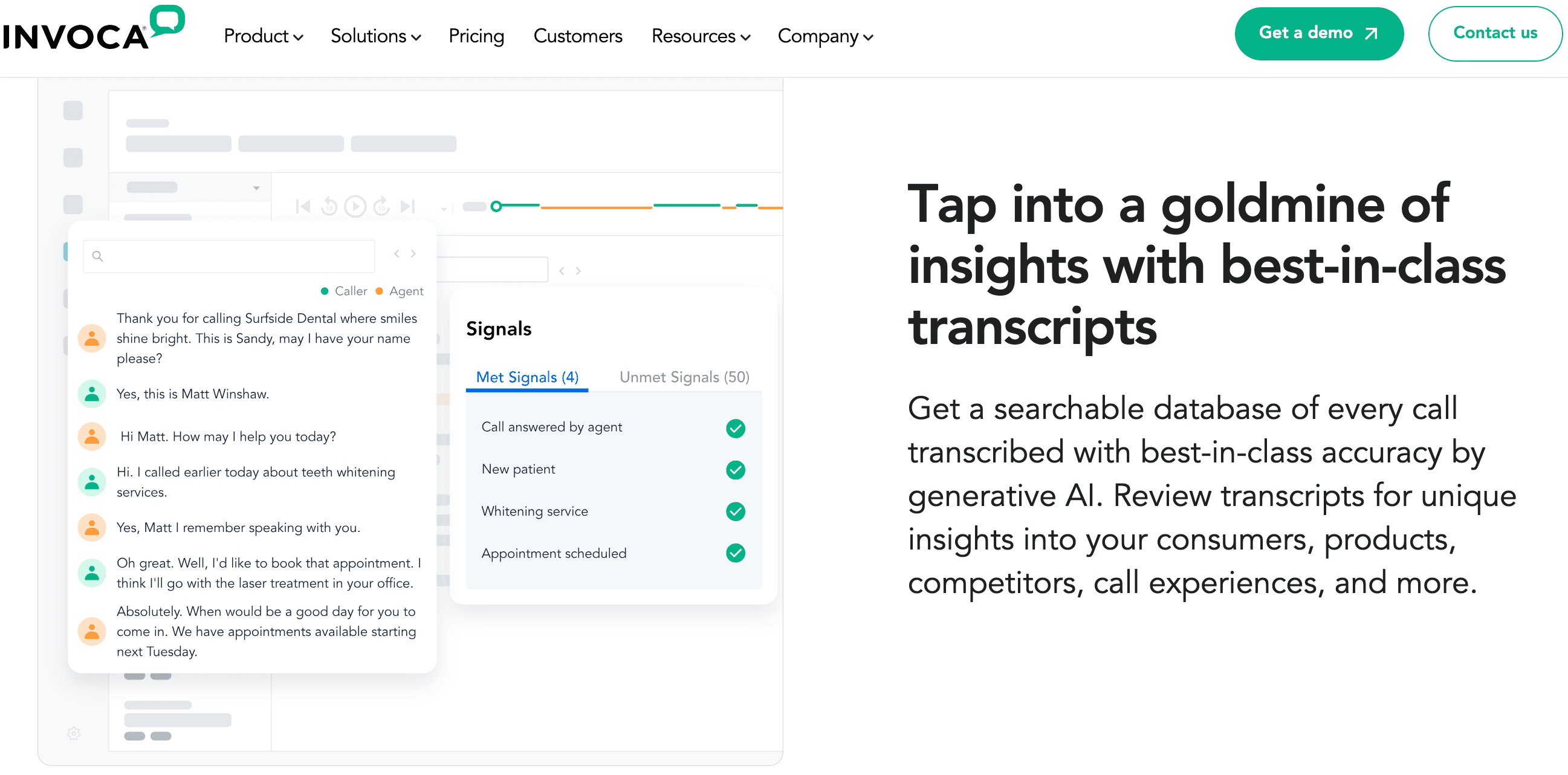 invoca call tracking transcription